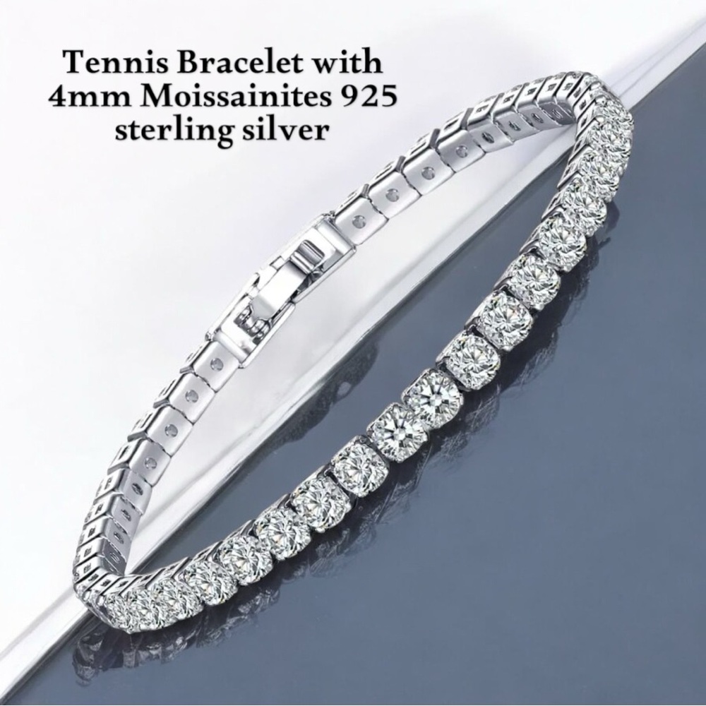 Elegant Moissanite Tennis Sterling Silver Bracelet - Picture 2 of 11